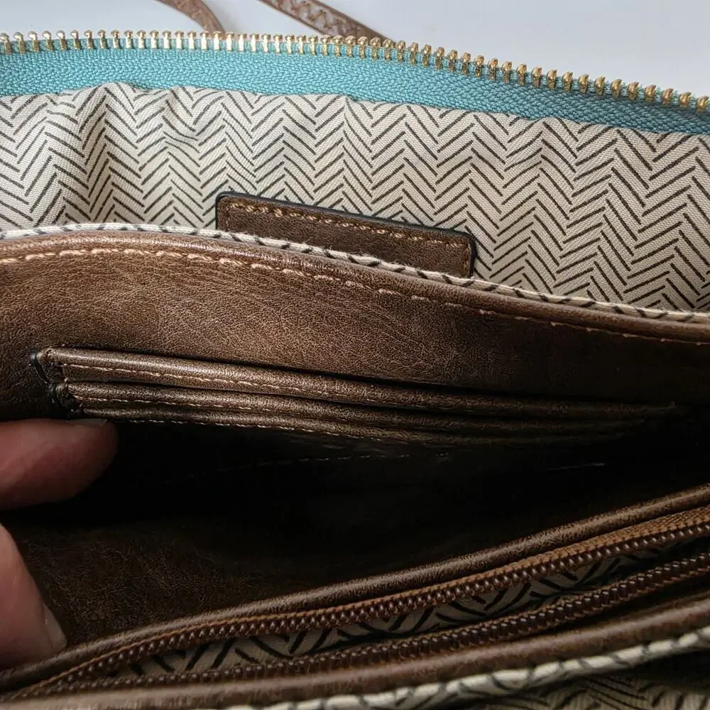 Jen & Co Crossbody Purse Plaid Blue Green Tweed Bag Detachable Straps Wristlet
